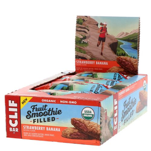 Clif Bar, Energy Bars, Fruit Smoothie Filled, Strawberry Banana, 12 Bars, 1.76 oz (50 g) Each Review