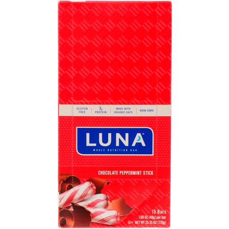 Näringsstänger: Clif Bar, Luna, Whole Nutrition Bar For Women, Chocolate Peppermint Stick, 15 Bars, 1.69 oz (48 g) Each