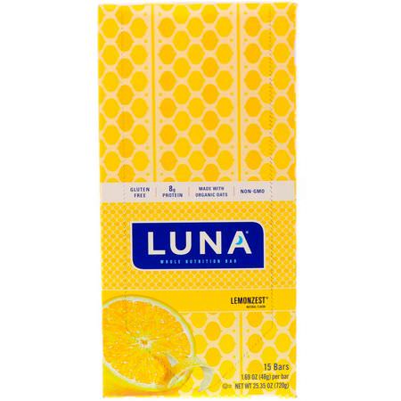 Näringsstänger: Clif Bar, Luna, Whole Nutrition Bar for Women, Lemonzest, 15 Bars, 1.69 oz (48 g) Each