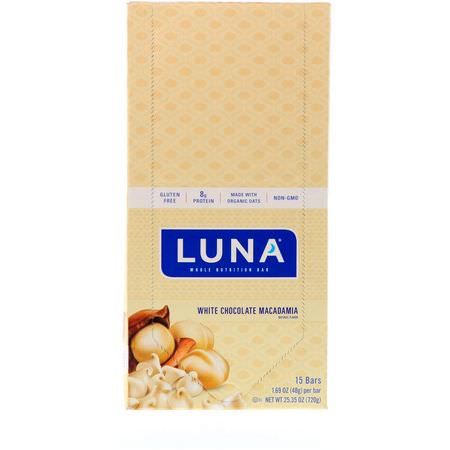 Näringsstänger: Clif Bar, Luna, Whole Nutrition Bar For Women, White Chocolate Macadamia, 15 Bars, 1.69 oz (48 g) Each