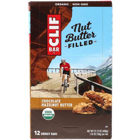 Energibarer, Sportbarer, Brownies, Kakor: Clif Bar, Organic Nut Butter Filled Energy Bar, Chocolate Hazelnut Butter, 12 Energy Bars, 1.76 oz (50 g) Each