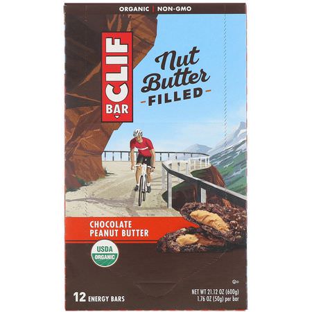 Energibarer, Sportbarer, Brownies, Kakor: Clif Bar, Organic, Nut Butter Filled Energy Bar, Chocolate Peanut Butter, 12 Energy Bars, 1.76 oz (50 g) Each