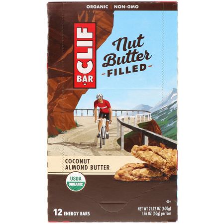 Energibarer, Sportbarer, Brownies, Kakor: Clif Bar, Organic, Nut Butter Filled Energy Bar, Coconut Almond Butter, 12 Energy Bars, 1.76 oz (50 g) Each