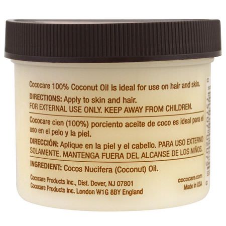 Hårbottenvård, Hårvård, Badkar, Hudvård För Kokosnötter: Cococare, 100% Coconut Oil, 4 oz (110 g)
