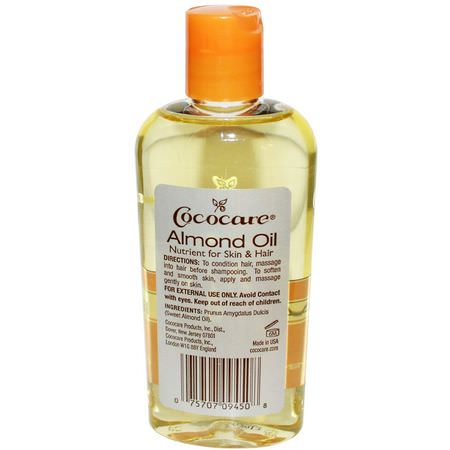 Hårbottenvård, Hårvård, Söt Mandel, Massageoljor: Cococare, 100% Natural Almond Oil, 4 fl oz (118 ml)