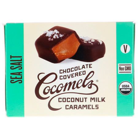 Godis, Choklad: Cocomels, Organic, Chocolate Covered Coconut Milk Caramels, Sea Salt, 15 Units, 1 oz (28 g) Each