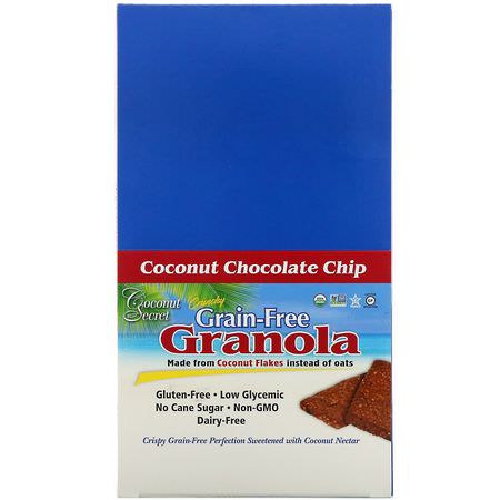 Snack Bars: Coconut Secret, Crunchy Grain-Free Granola Bar, Coconut Chocolate Chip, 12 Bars, 1.2 oz (34 g) Each