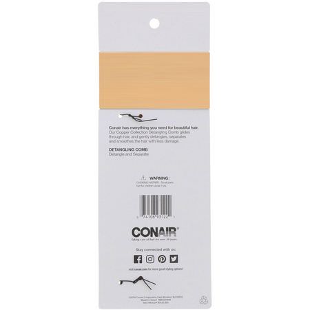 Hårborstar, Hårborstar: Conair, Copper Collection, Detangling Comb, 1 Comb