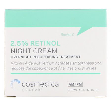 Retinol, Nattfuktare, Krämer, Ansiktsfuktare: Cosmedica Skincare, 2.5% Retinol Night Cream, Overnight Resurfacing Treatment, 1.76 oz (50 g)