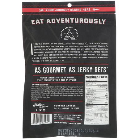 Kött Snacks, Jerky, Snacks: Country Archer Jerky, Beef Jerky, Crushed Red Pepper, 3 oz (85 g)