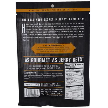 Kött Snacks, Jerky, Snacks: Country Archer Jerky, All Natural Beef Jerky, Mango Habanero, 3 oz (85 g)
