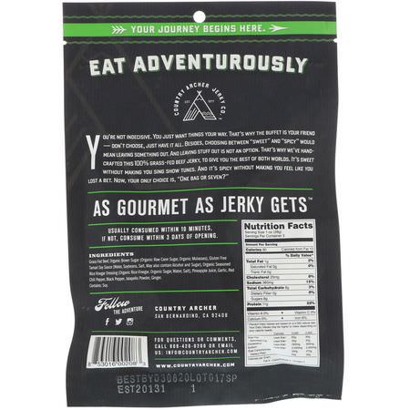 Kött Snacks, Jerky, Snacks: Country Archer Jerky, Beef Jerky, Sweet Jalapeno, 3 oz (85 g)