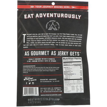 Kött Snacks, Jerky, Snacks: Country Archer Jerky, Beef Jerky, Sriracha, 3 oz (85 g)