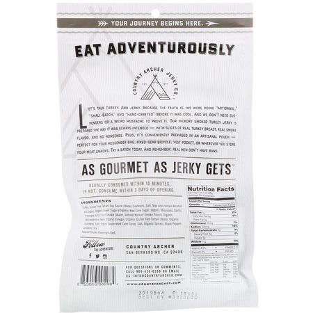 Kött Snacks, Jerky, Snacks: Country Archer Jerky, Turkey Jerky, Hickory Smoke, 8 oz (227 g)