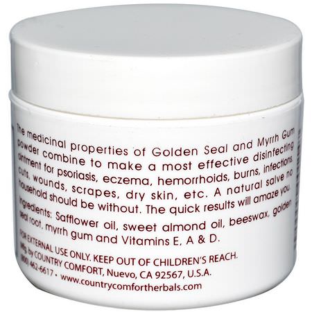 Psoriasis, Hudbehandling, Örtsalva, Homeopati: Country Comfort, Herbal Savvy, Golden Seal-Myrrh, 2 oz (57 g)