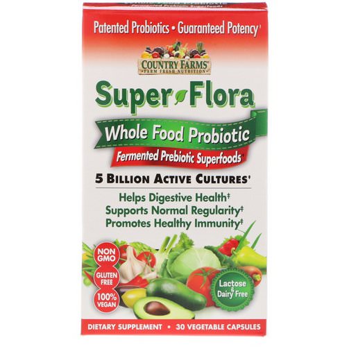 Country Farms, Super Flora, Whole Food Probiotic, Fermented Prebiotic Superfoods, 30 Vegetable Capsules Review