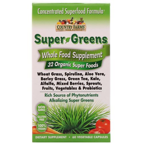 Country Farms, Super Greens, Whole Food Supplement, 60 Vegetable Capsules Review