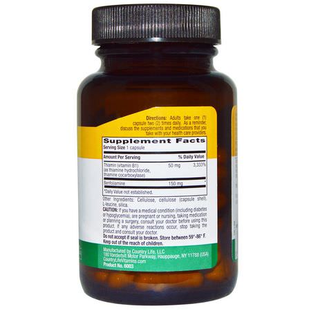 Benfotiamine, Antioxidanter, Kosttillskott: Country Life, Benfotiamine, with Coenzyme B1, 150 mg, 60 Veggie Caps