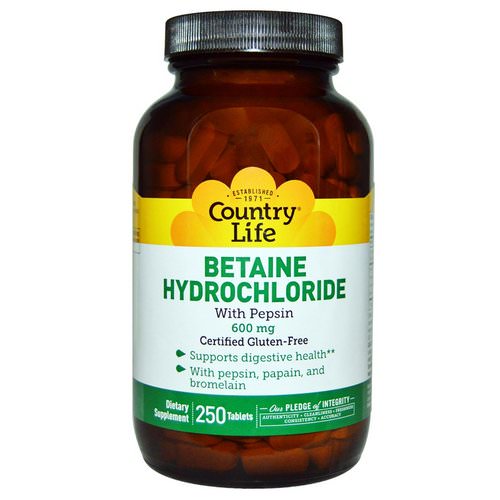 Country Life, Betaine Hydrochloride, with Pepsin, 600 mg, 250 Tablets Review