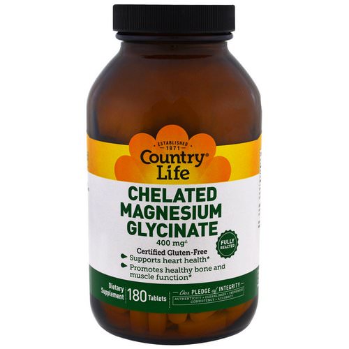 Country Life, Chelated Magnesium Glycinate, 400mg, 180 Tablets Review