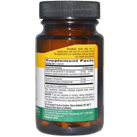 B6 Pyridoxine, Vitamin B, Vitaminer, Kosttillskott: Country Life, Coenzyme Active B6 Caps, P-5-P/PAK, 30 Veggie Caps