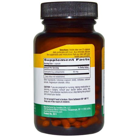 Coenzyme Q10, Coq10, Antioxidanter, Kosttillskott: Country Life, CoQ10, 60 mg, 60 Veggie Caps