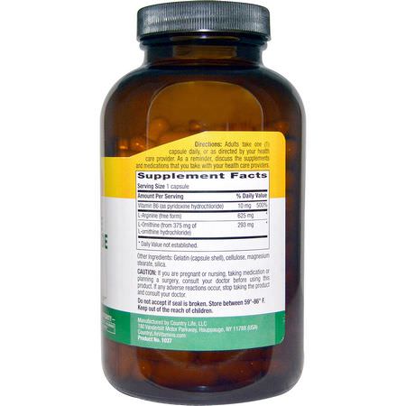 Aminosyror, Kosttillskott: Country Life, L-Arginine L-Ornithine Hydrochloride Caps, 1000 mg, 180 Capsules