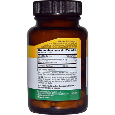 L-Metionin, Aminosyror, Kosttillskott: Country Life, L-Methionine, 500 mg, 60 Tablets