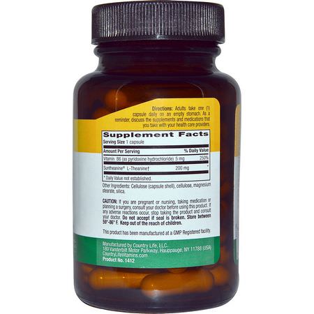 L-Teanin, Aminosyror, Kosttillskott: Country Life, L-Theanine, 200 mg, 60 Vegan Caps