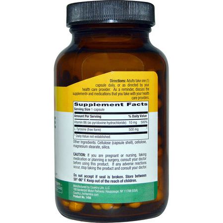 L-Tyrosin, Aminosyror, Kosttillskott: Country Life, L-Tyrosine Caps, 500 mg, 100 Veggie Caps