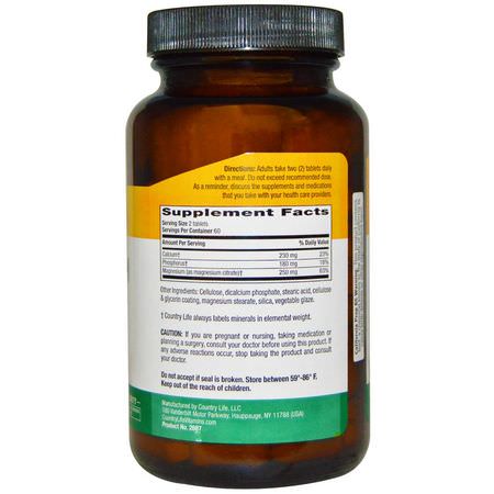 Magnesium, Mineraler, Kosttillskott: Country Life, Magnesium Citrate, 250 mg, 120 Tablets