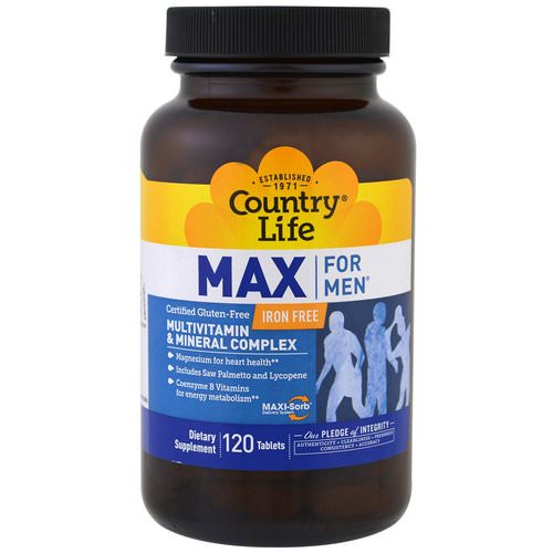 Country Life, Max for Men, Multivitamin & Mineral Complex, Iron-Free, 120 Tablets Review