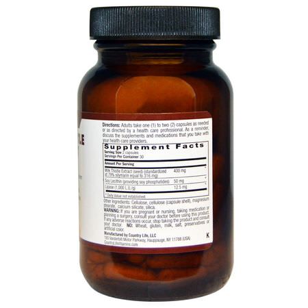 Rensa, Detox, Kosttillskott, Mjölktistel Silymarin: Country Life, Milk Thistle Extract, 200 mg, 60 Veggie Caps