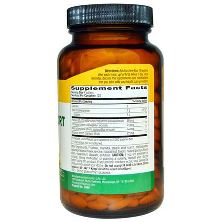 Proteolytiskt Enzym, Matsmältning, Kosttillskott: Country Life, Papaya Digestive Support, Pineapple Papaya Flavor, 500 Chewable Wafers