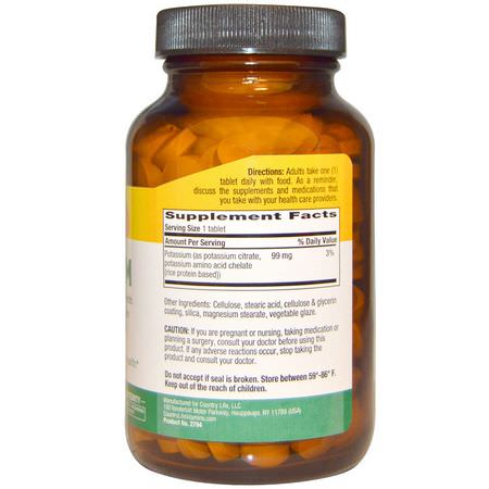 Kalium, Mineraler, Kosttillskott: Country Life, Potassium, 99 mg, 250 Tablets