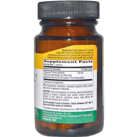 Pyknogenol, Extrakt Av Tallbark, Antioxidanter, Kosttillskott: Country Life, Pycnogenol, 100 mg, 30 Veggie Caps