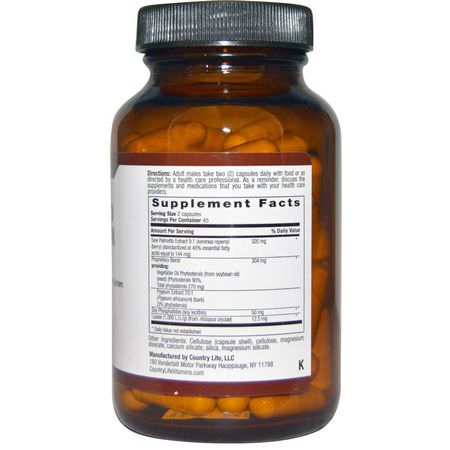Pygeum, Sågpalmetto, Homeopati, Örter: Country Life, Saw Palmetto & Pygeum Extract, 90 Vegetarian Capsules