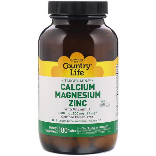 Country Life, Target-Mins, Calcium Magnesium Zinc, 1000 mg / 500 mg / 25 mg, 180 Tablets Review
