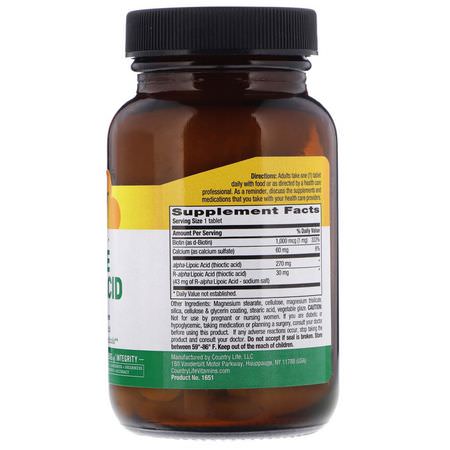 Alpha Lipoic Acid, Antioxidants, Supplements: Country Life, Time Release, Active Lipoic Acid, 300 mg, 60 Tablets