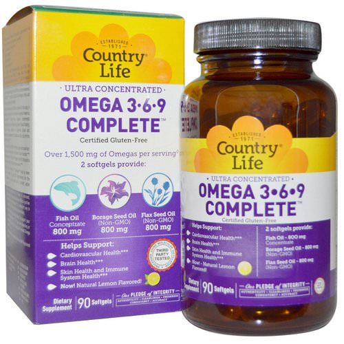 Country Life, Ultra Concentrated Omega 3-6-9 Complete, Natural Lemon, 90 Softgels Review