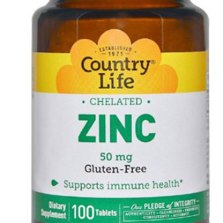Country Life, Zinc, Chelated, 50 mg, 100 Tablets