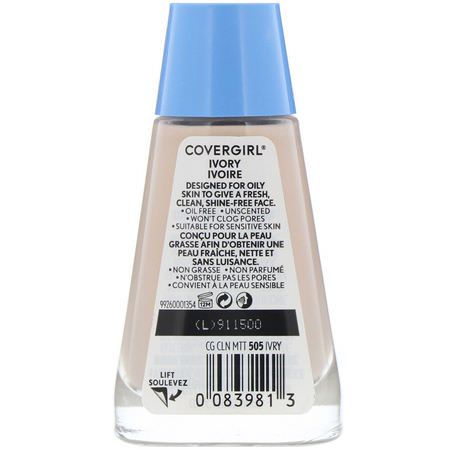 Foundation, Face, Makeup: Covergirl, Clean Matte Liquid Foundation, 505 Ivory, 1 fl oz (30 ml)