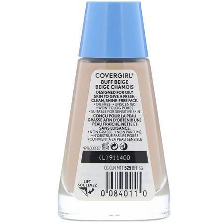 Foundation, Face, Makeup: Covergirl, Clean Matte Liquid Foundation, 525 Buff Beige, 1 fl oz (30 ml)
