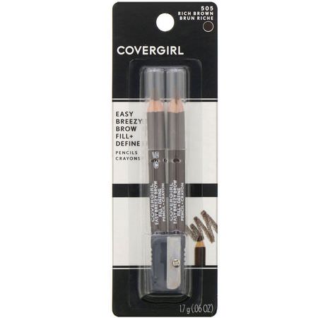 Ögonbryn, Ögon, Smink: Covergirl, Easy Breezy, Brow Fill + Define Pencil, 505 Rich Brown, 0.06 oz (1.7 g)
