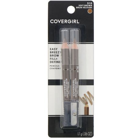 Ögonbryn, Ögon, Smink: Covergirl, Easy Breezy, Brow Fill + Define Pencil, 510 Soft Brown, 0.06 oz (1.7 g)