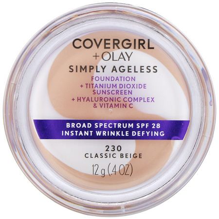 Foundation, Face, Makeup: Covergirl, Olay Simply Ageless Foundation, 230 Classic Beige, .4 oz (12 g)