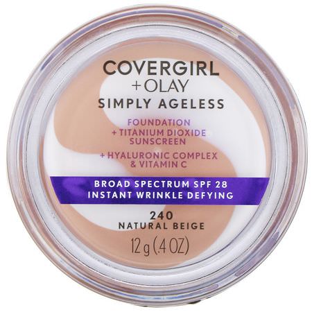 Foundation, Face, Makeup: Covergirl, Olay Simply Ageless Foundation, 240 Natural Beige, .4 oz (12 g)