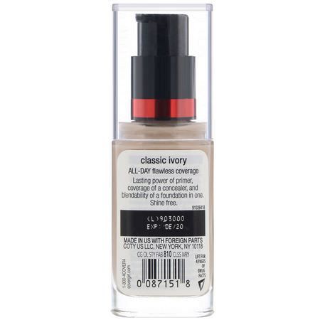 Foundation, Face, Makeup: Covergirl, Outlast All-Day Stay Fabulous, 3-in-1 Foundation, 810 Classic Ivory, 1 fl oz (30 ml)