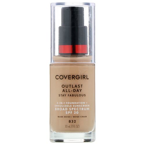 Covergirl, Outlast All-Day Stay Fabulous, 3-in-1 Foundation, 832 Nude Beige, 1 fl oz (30 ml) Review