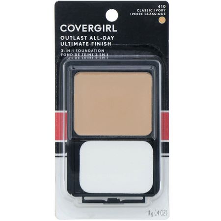 Foundation, Face, Makeup: Covergirl, Outlast All-Day Ultimate Finish, 3 in-1 Foundation, 410 Classic Ivory, .4 oz (11 g)